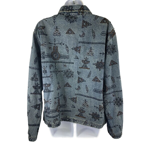 Chico's Design Silk Lining, Embroidered & Beaded Blue Jean Jacket Women 2 /M - Picture 10 of 16